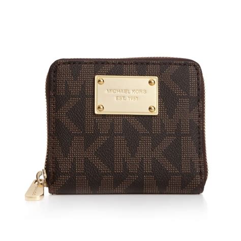 michael kors women's brown wallet small zip around|Michael Kors black zipper wallet.